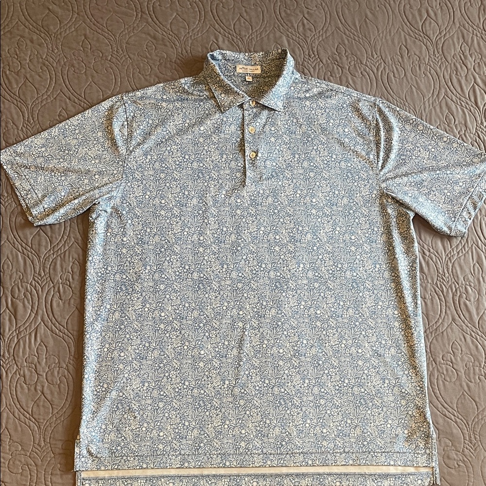 Peter Millar Men's Blue and White Floral Crown Fairview Performance Polo